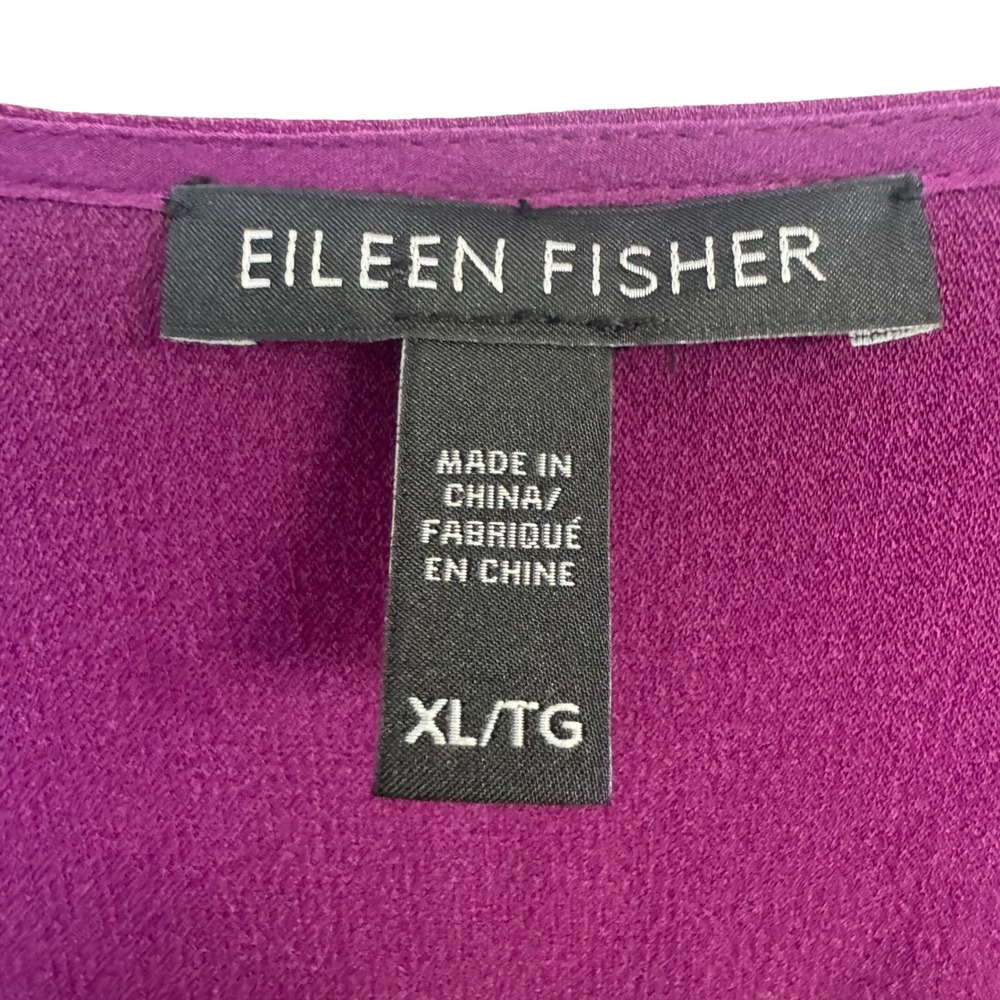 Eileen Fisher Tunic Top XL XL Purple 100% Silk V-Neck Cap Sleeve Split Hem - Picture 5 of 7
